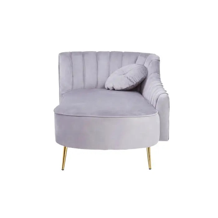 Elegant Left Arm Chaise Longue in plush Grey Velvet, expertly crafted to combine comfort and style, perfect addition to both modern and classic interiors. Shop online today at www.nobleandnook.co.uk