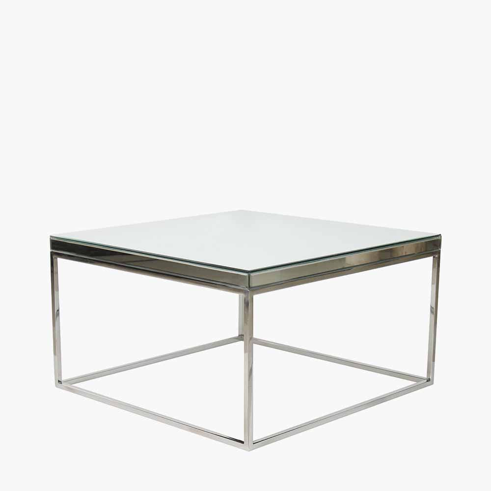 Shop the Elysee Mirrored Glass and Silver Metal Square Coffee Table, a sophisticated addition to any living space. Shop online today at www.nobleandnook.co.uk