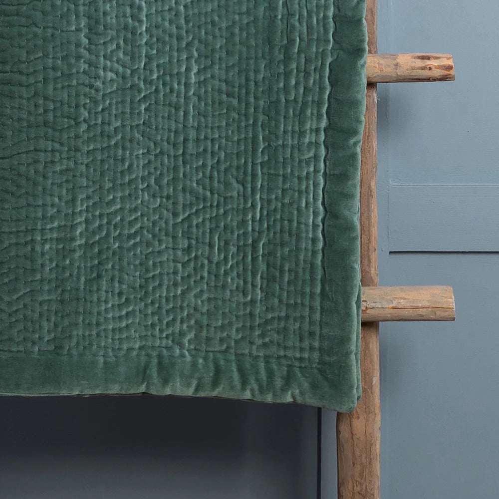 Haze Velvet Quilted Throw Seafoam – Serene Luxury and Timeless Softness