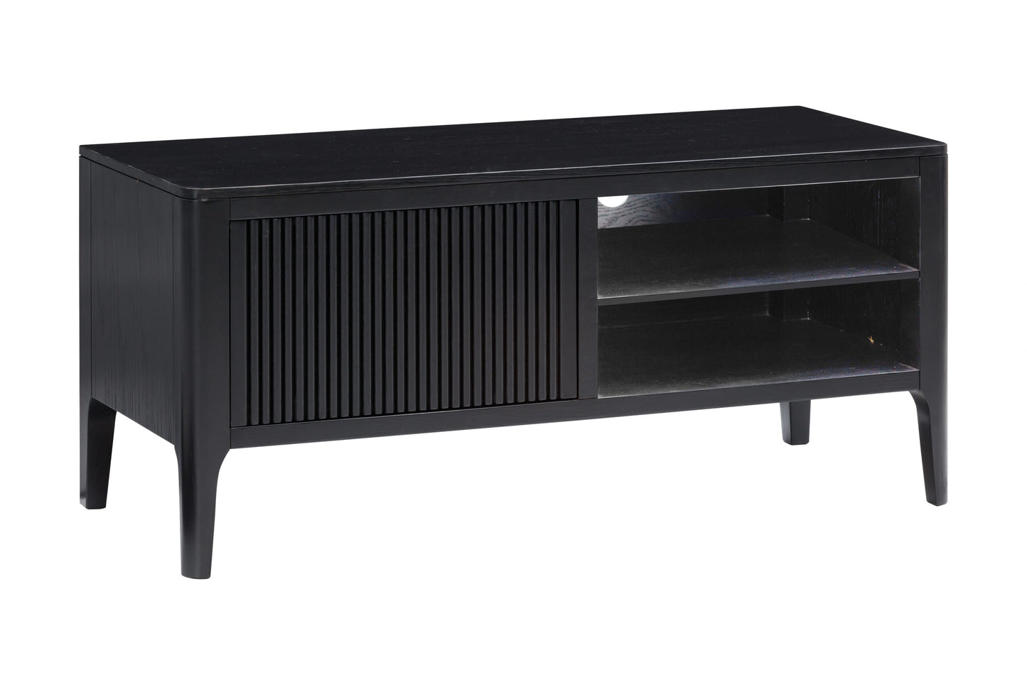 Shop the Abberley TV Unit, crafted in black stained oak with visible wood grain and a ribbed design. FREE UK Mainland Delivery. Shop online today at www.nobleandnook.co.uk