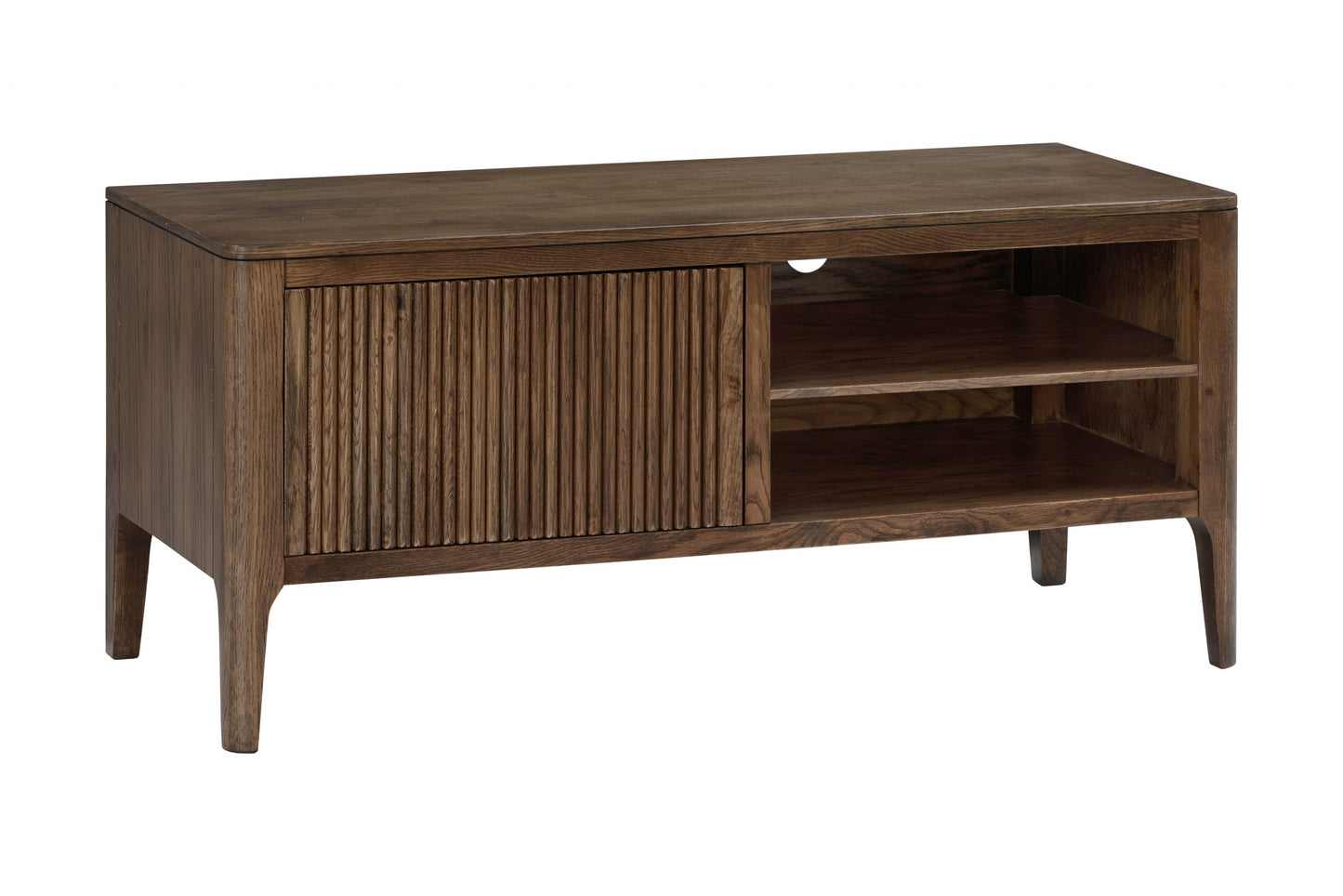 Shop the Abberley TV Unit. Crafted in dark stained brown oak, visible grain and ribbed design to add a touch of sophistication. Shop online today at www.nobleandnook.co.uk
