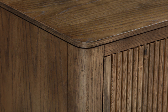Shop the Abberley TV Unit. Crafted in dark stained brown oak, visible grain and ribbed design to add a touch of sophistication. Shop online today at www.nobleandnook.co.uk