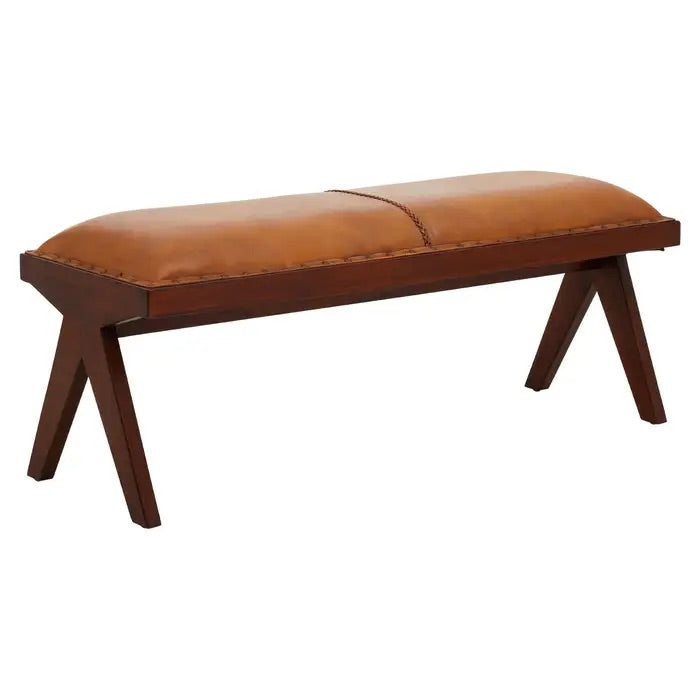 The Inca bench will bring a hint of vintage appeal to home decor with a solid teak frame and elegant angular legs and upholstered in tan leather. Shop online today at www.nobleandnook.co.uk