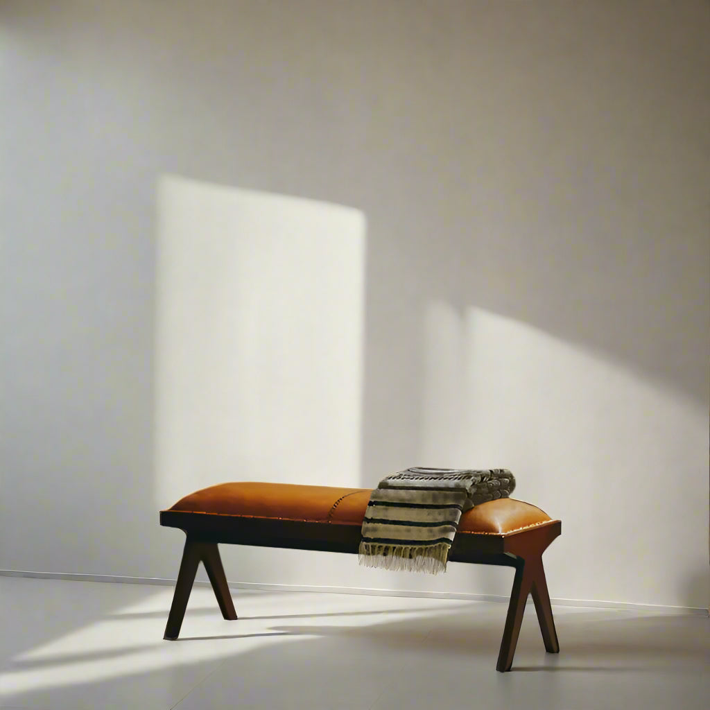 The Inca bench will bring a hint of vintage appeal to home decor with a solid teak frame and elegant angular legs and upholstered in tan leather. Shop online today at www.nobleandnook.co.uk