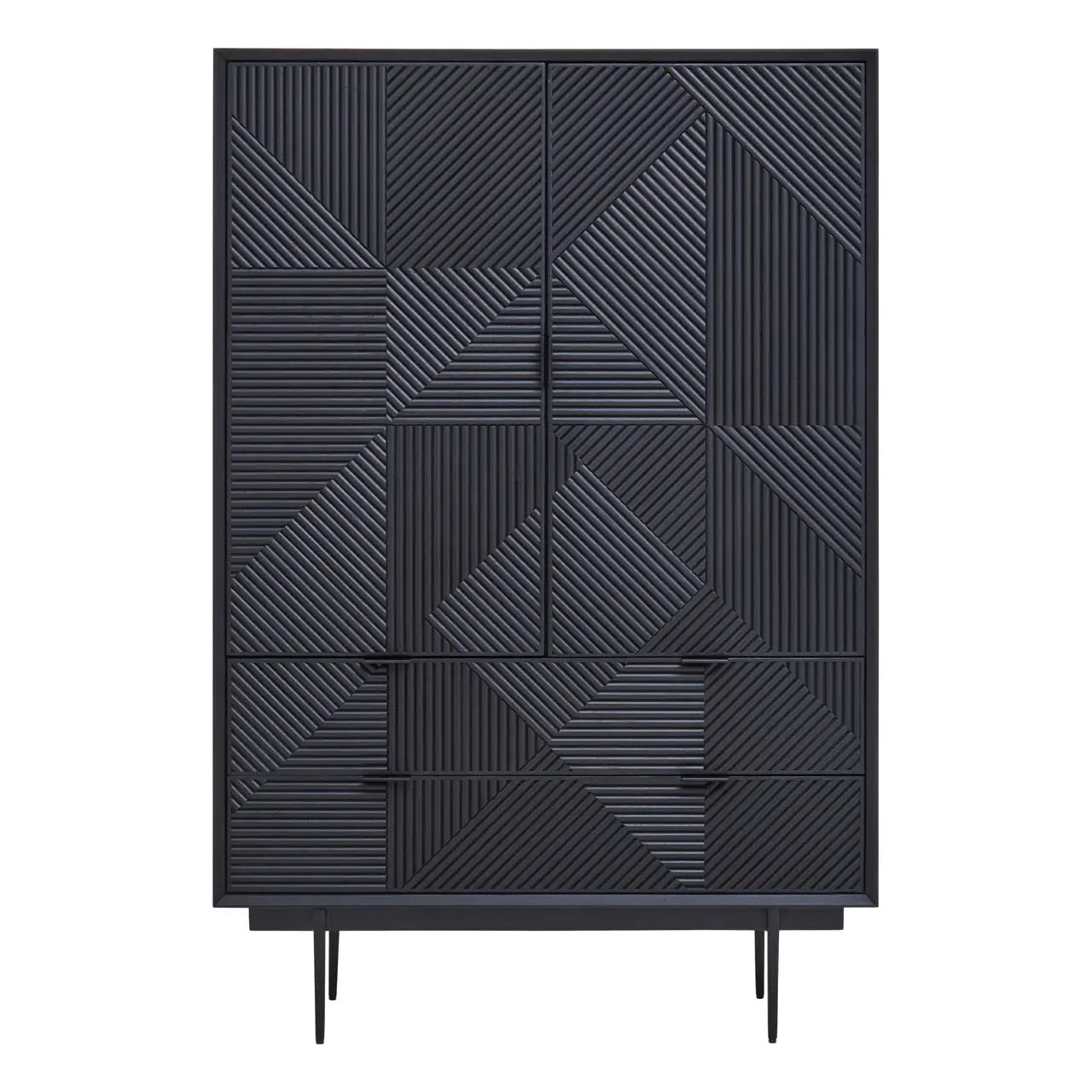 Shop the Obsidian Black Geometric Wooden Cabinet, a sophisticated blend of rustic charm and modern design. FREE UK Mainland Delivery Shop online today at www.nobleandnook.co.uk