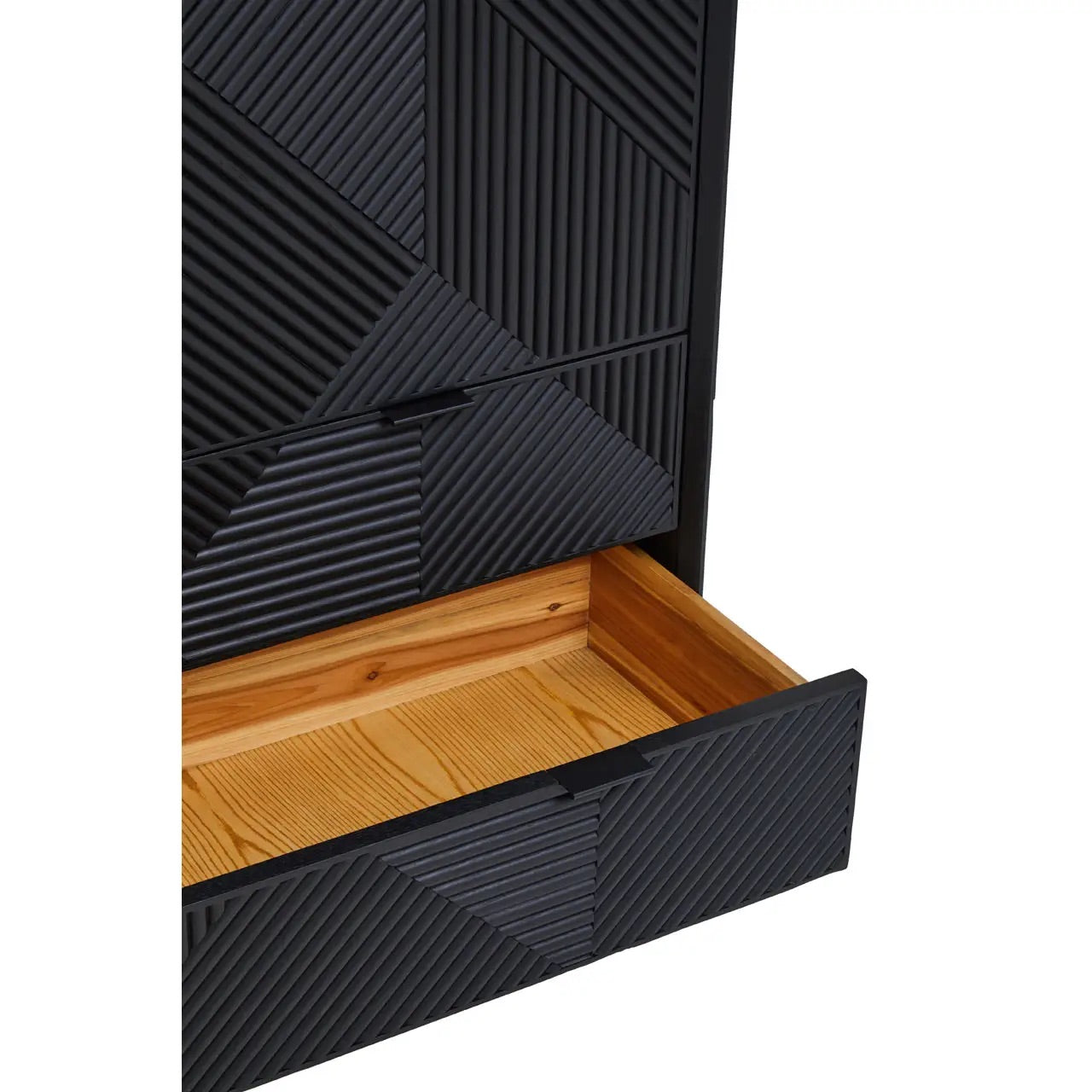 Shop the Obsidian Black Geometric Wooden Cabinet, a sophisticated blend of rustic charm and modern design. FREE UK Mainland Delivery Shop online today at www.nobleandnook.co.uk