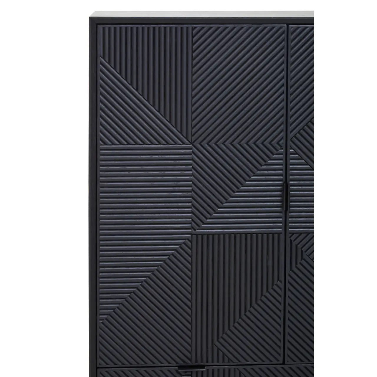 Shop the Obsidian Black Geometric Wooden Cabinet, a sophisticated blend of rustic charm and modern design. FREE UK Mainland Delivery Shop online today at www.nobleandnook.co.uk