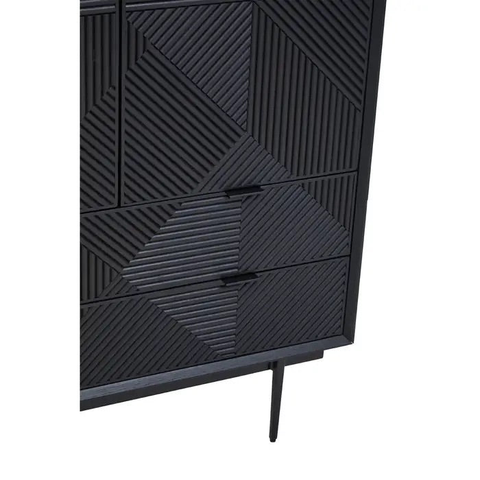 Shop the Obsidian Black Geometric Wooden Cabinet, a sophisticated blend of rustic charm and modern design. FREE UK Mainland Delivery Shop online today at www.nobleandnook.co.uk