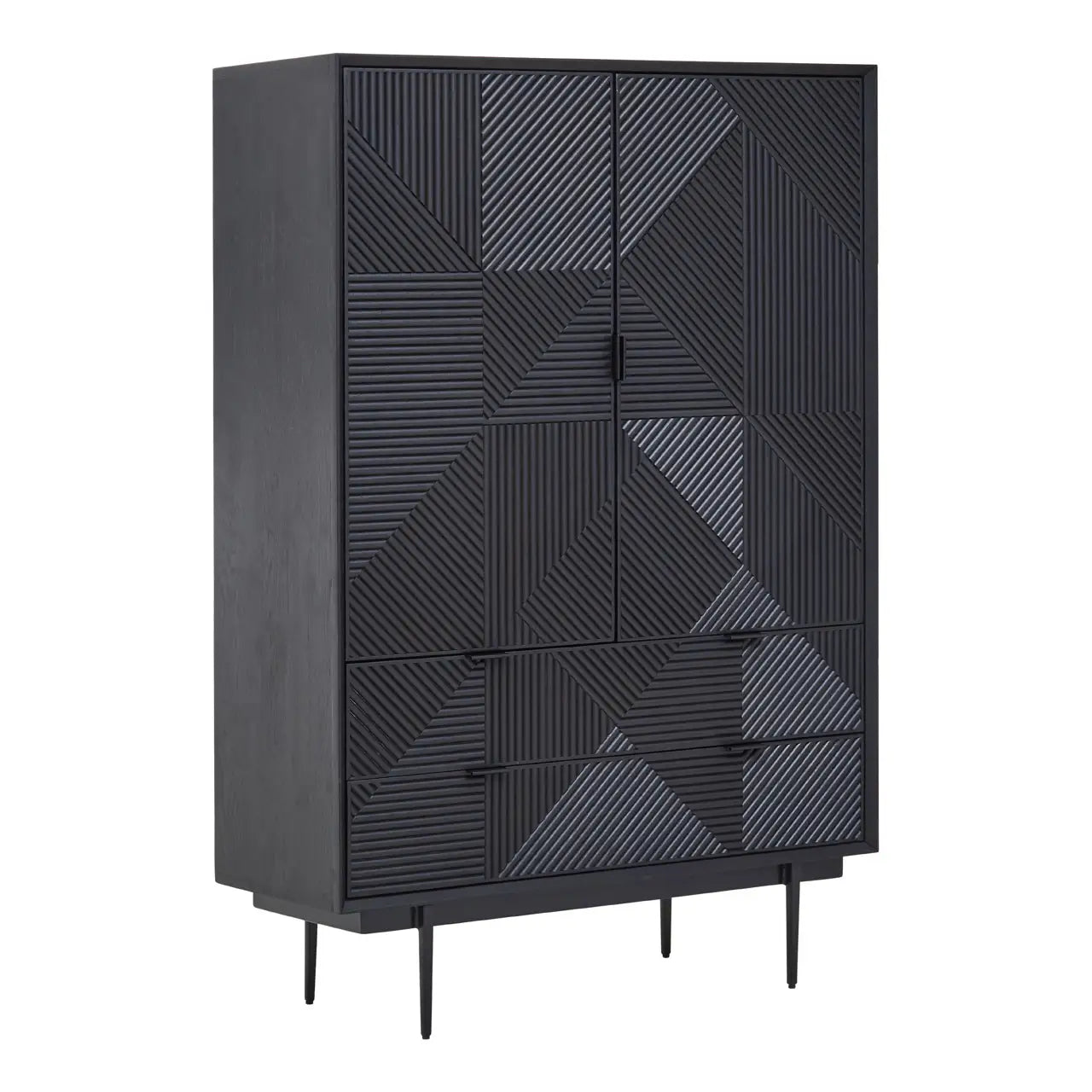 Shop the Obsidian Black Geometric Wooden Cabinet, a sophisticated blend of rustic charm and modern design. FREE UK Mainland Delivery Shop online today at www.nobleandnook.co.uk
