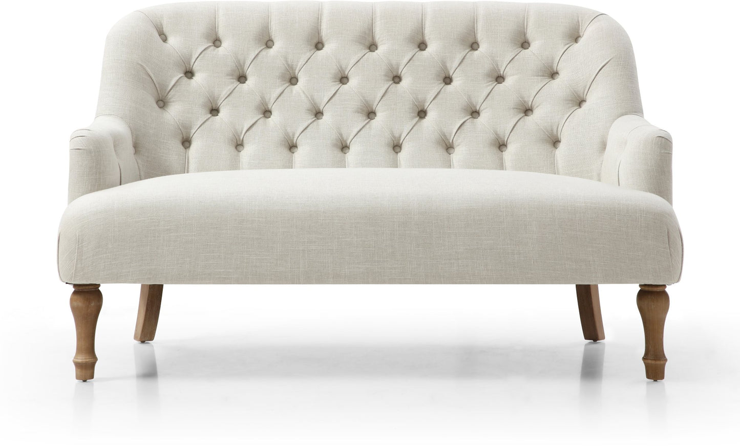 Shop the Bianca 2-Seater Chair, combining classic elegance with superior comfort. Featuring a plump seat, eye-catching tufted back, and traditional washed wooden legs. Shop online at www.nobleandnook.co.uk