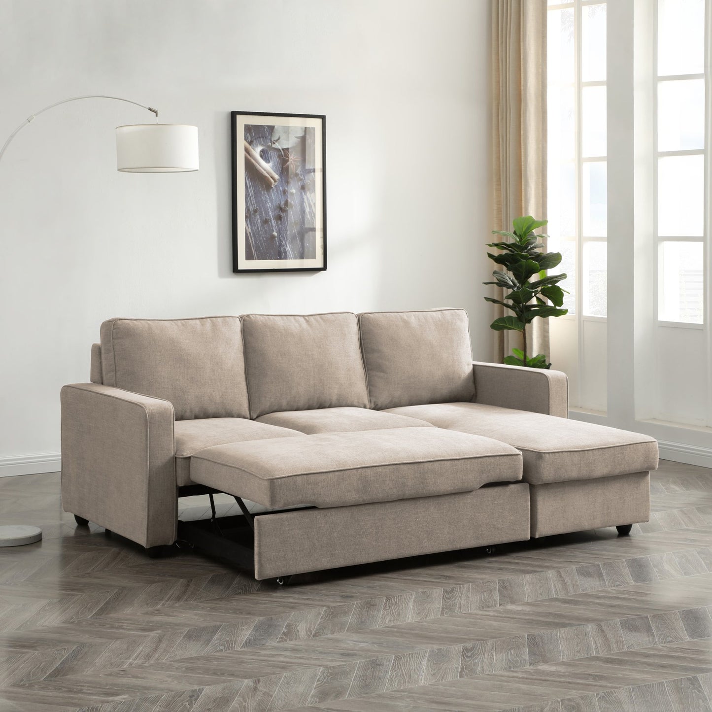 Myles Corner Sofa Bed | Natural