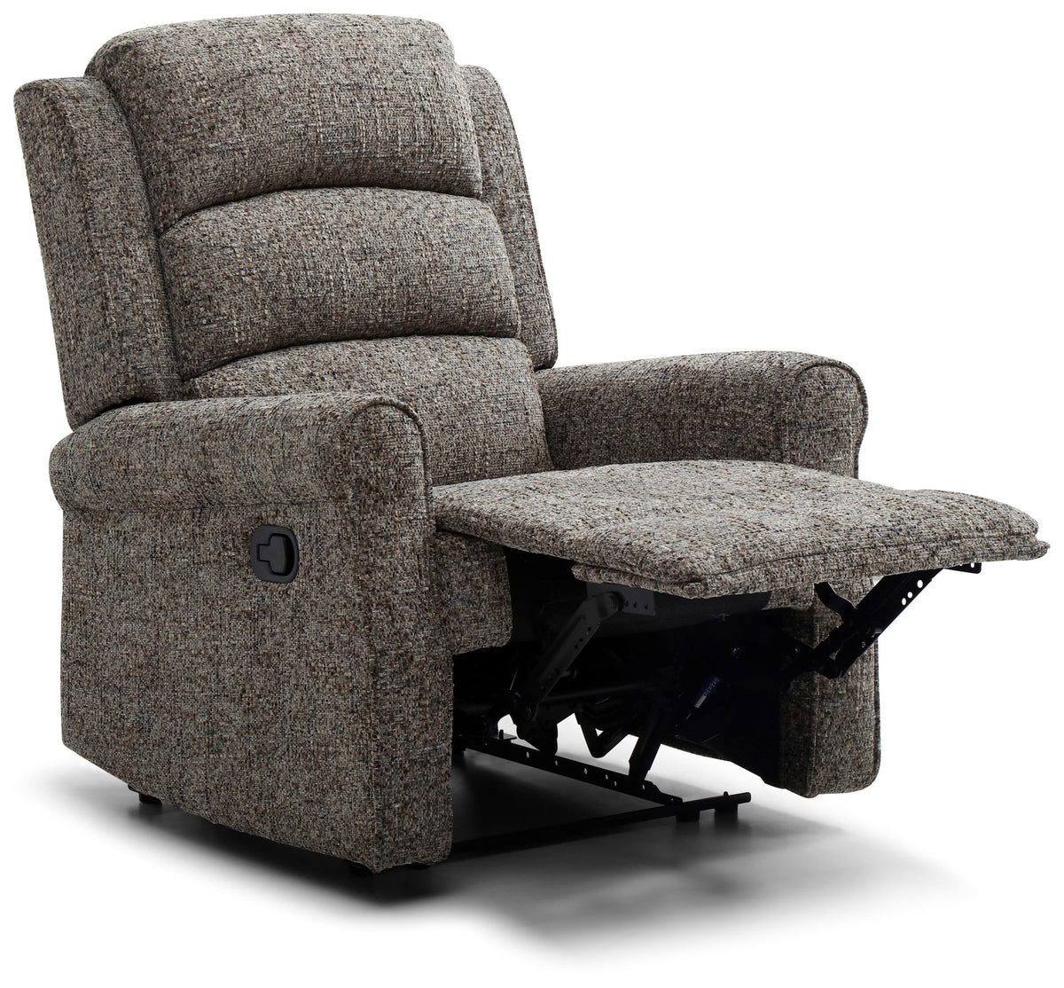 Baxter Manual Recliner Chair | Aura Grey Chunky Woven Chenille