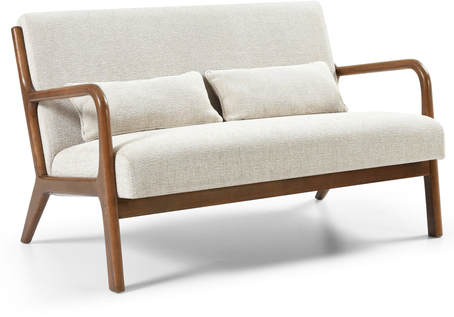 The Inca 2 Seater upholstered in soft Natural Woven Chenille fabric, an elegantly designed sofa featuring a padded back, seat, and bolster cushion, ensuring exceptional comfort. Shop online today at www.nobleandnook.co.uk