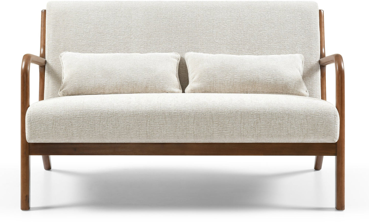 The Inca 2 Seater upholstered in soft Natural Woven Chenille fabric, an elegantly designed sofa featuring a padded back, seat, and bolster cushion, ensuring exceptional comfort. Shop online today at www.nobleandnook.co.uk
