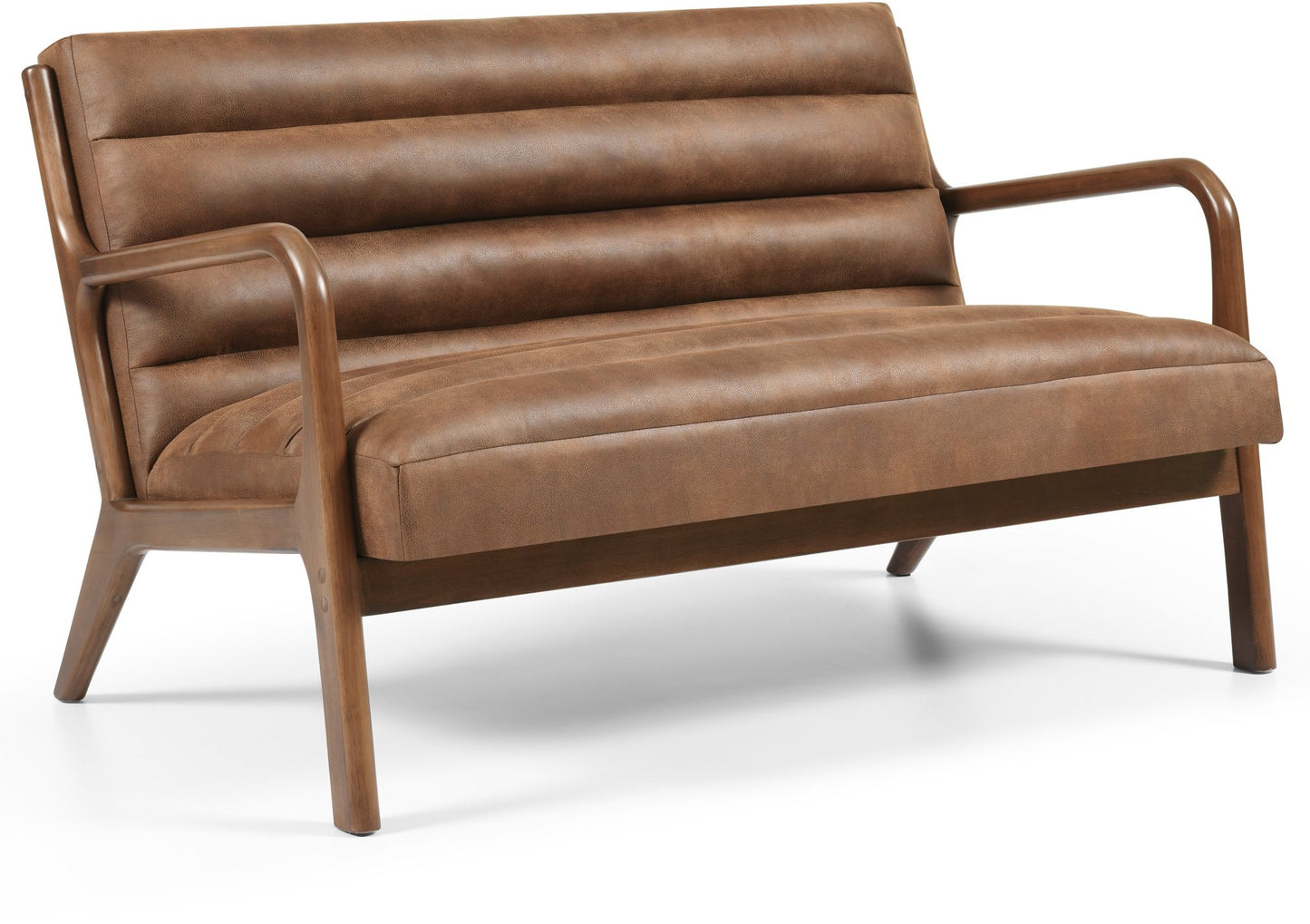 The Inca 2 Seater upholstered in soft touch brown faux leather, an elegantly designed sofa featuring a padded back, seat, and bolster cushion, ensuring exceptional comfort. Shop online today at www.nobleandnook.co.uk