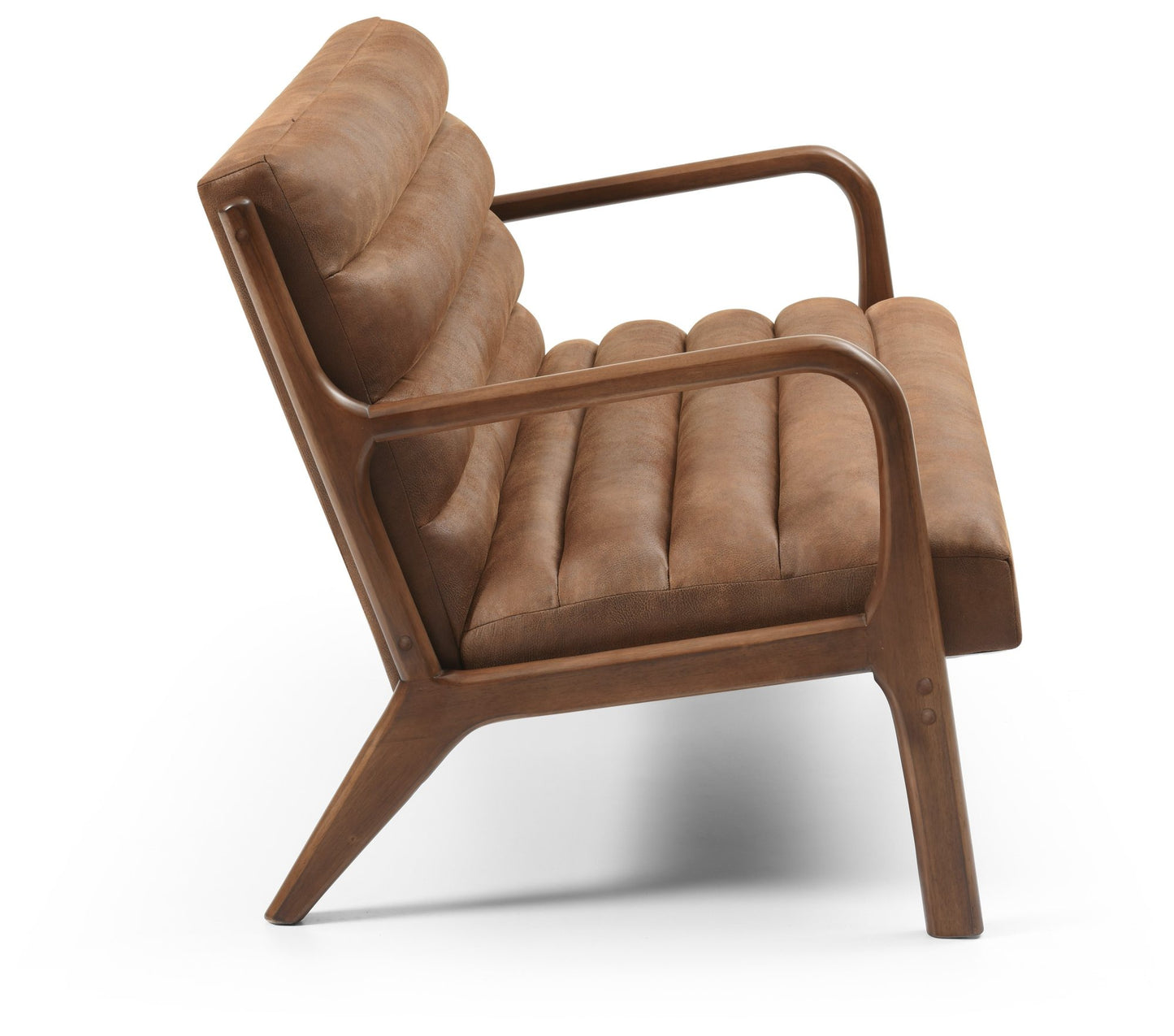 The Inca 2 Seater upholstered in soft touch brown faux leather, an elegantly designed sofa featuring a padded back, seat, and bolster cushion, ensuring exceptional comfort. Shop online today at www.nobleandnook.co.uk