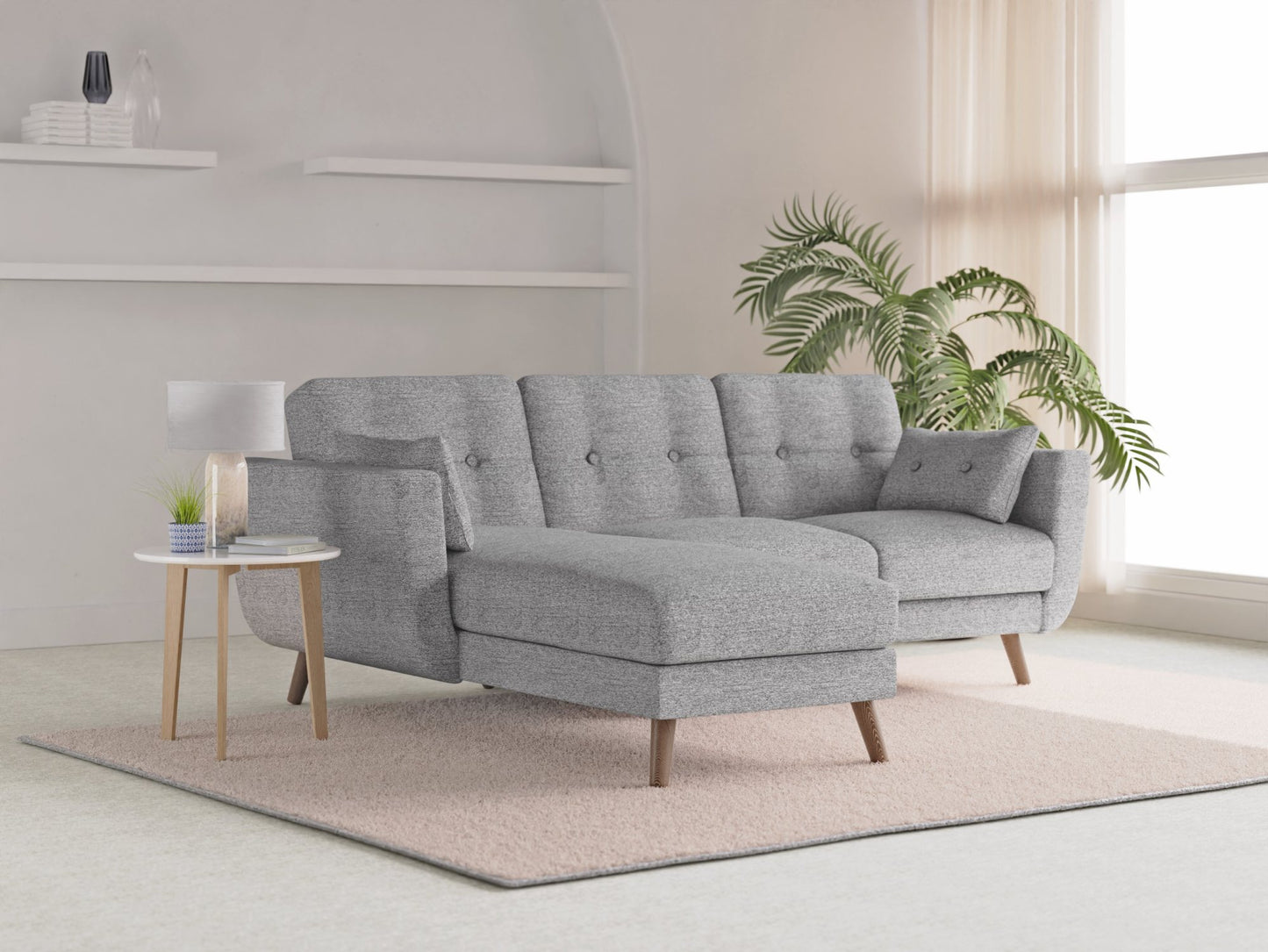 Oslo Left Hand Facing Corner Sofa Bed is upholstered in luxurious Hestia Grey Soft Touch fabric, a versatile piece offers the perfect balance of comfort, elegance, and practicality. Shop online today at www.nobleandnook.co.uk
