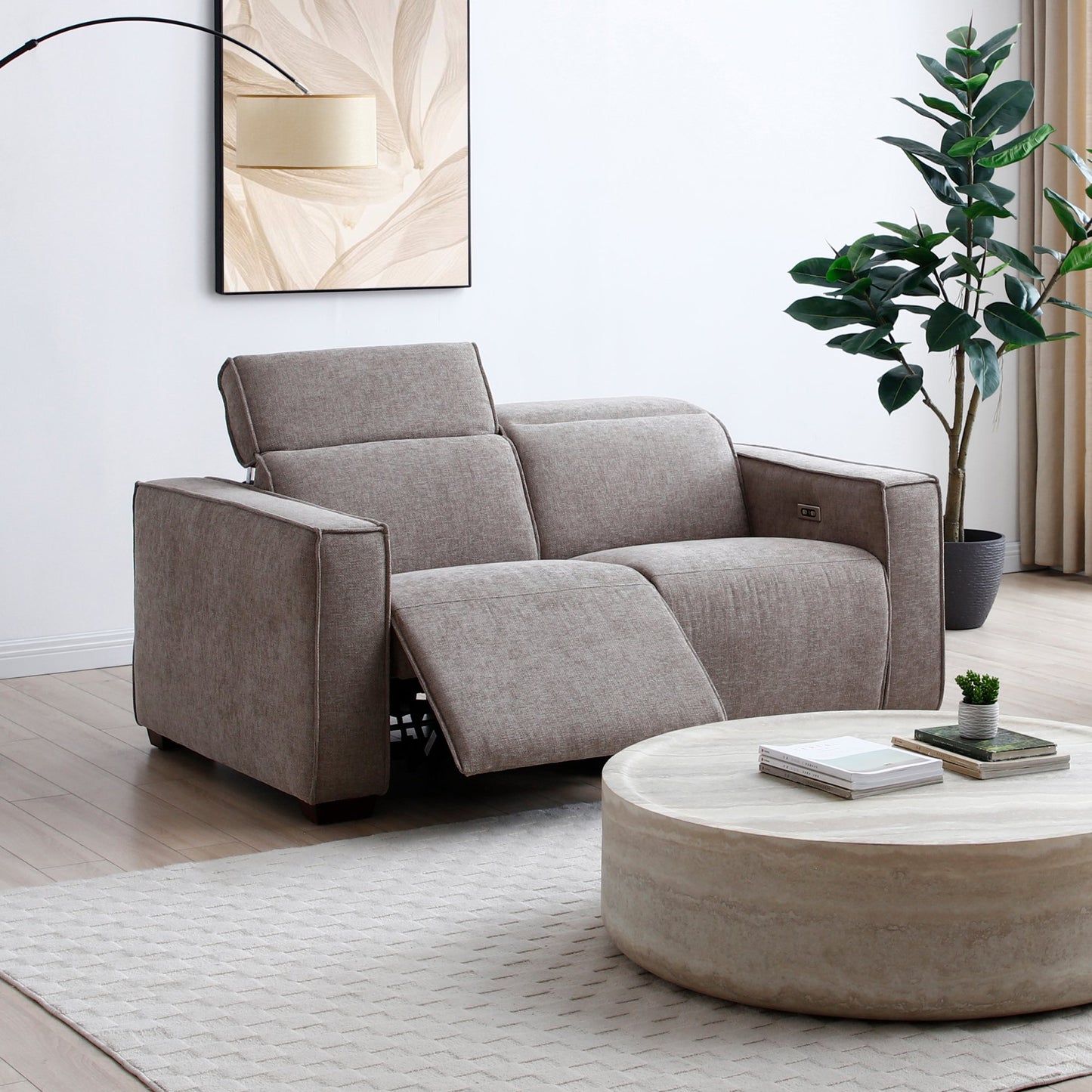 Primo Electric 2-Seater Recliner upholstered in a luxurious mole chenille weave, a perfect combination of functionality and style, offering luxurious comfort and a sleek design. Shop online today at www.nobleandnook.co.uk