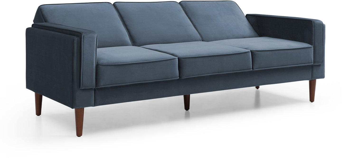Shop the Paolo Sofa Bed in Ink Blue Velvet, a versatile piece that transitions effortlessly from a comfortable sofa to a practical bed, perfect for guests or compact living spaces. Shop online today at www.nobleandnook.co.uk