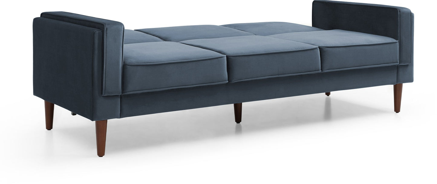 Shop the Paolo Sofa Bed in Ink Blue Velvet, a versatile piece that transitions effortlessly from a comfortable sofa to a practical bed, perfect for guests or compact living spaces. Shop online today at www.nobleandnook.co.uk