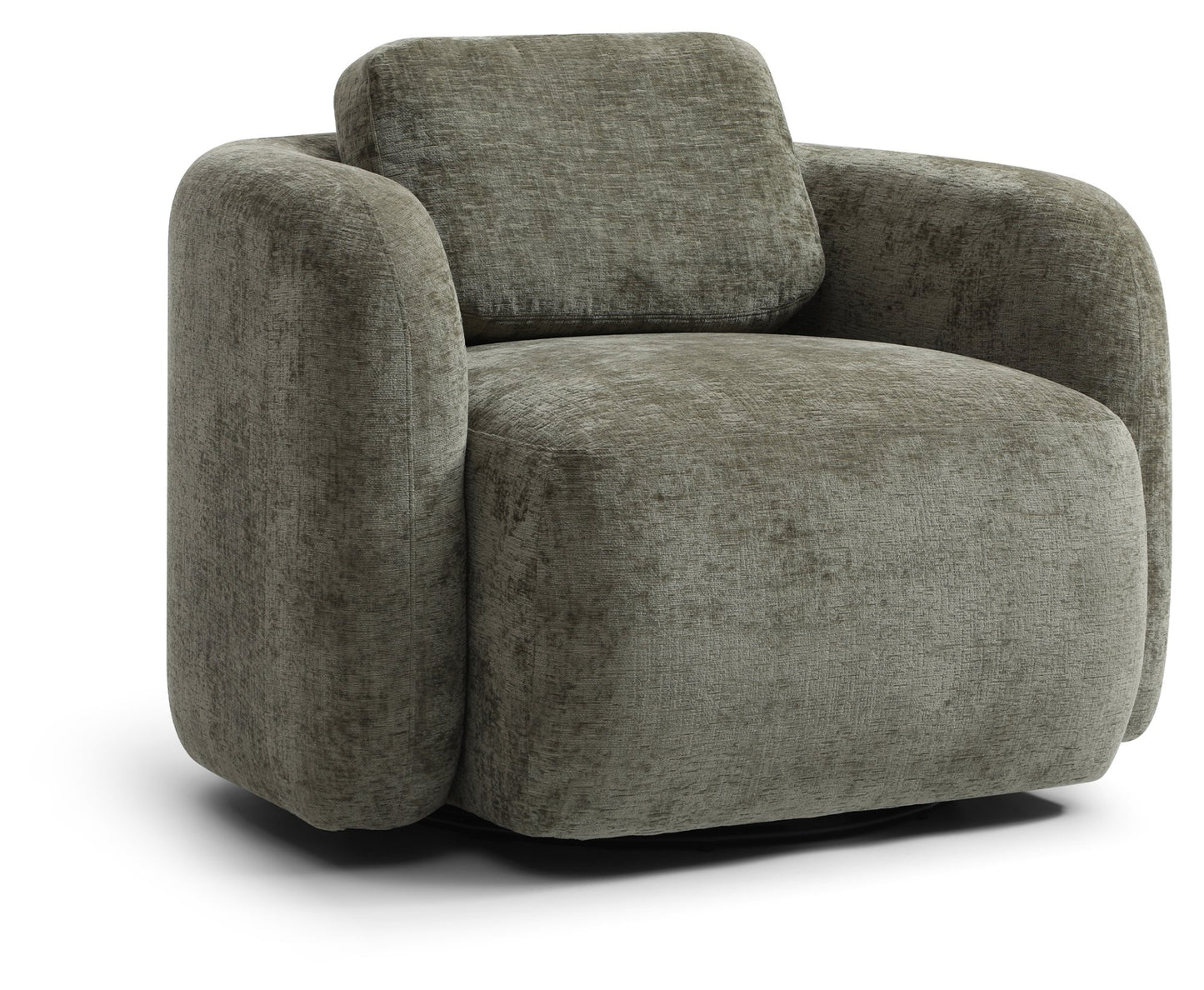 Mitch Max Curve Swivel Accent Chair in Distressed Olive Chenille or Natural Soft Chenille