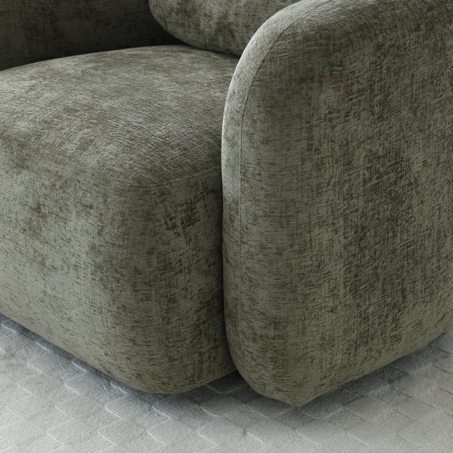 Mitch Max Curve Swivel Accent Chair in Distressed Olive Chenille or Natural Soft Chenille