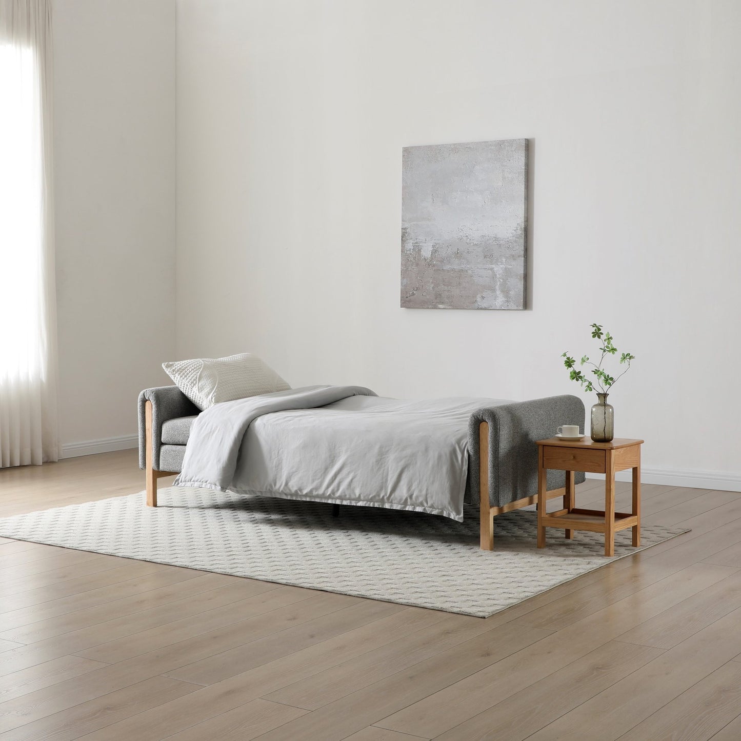 Spacious 3-seater sofa with versatile click-clack mechanism to convert to comfortable bed – H90xW221xD88cm. An ideal solution for modern living. www.nobleandnook.co.uk