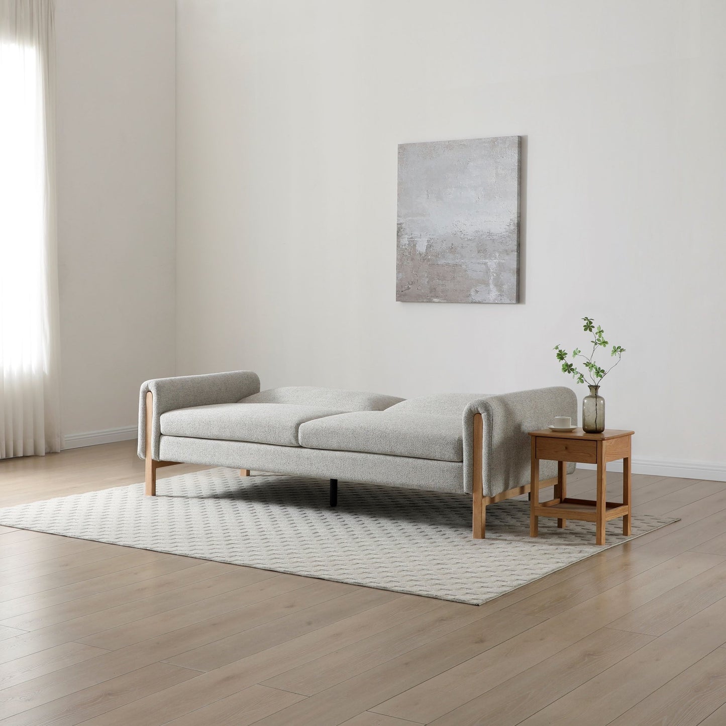 Spacious 3-seater sofa with versatile click-clack mechanism to convert to comfortable bed – H90xW221xD88cm. An ideal solution for modern living. www.nobleandnook.co.uk