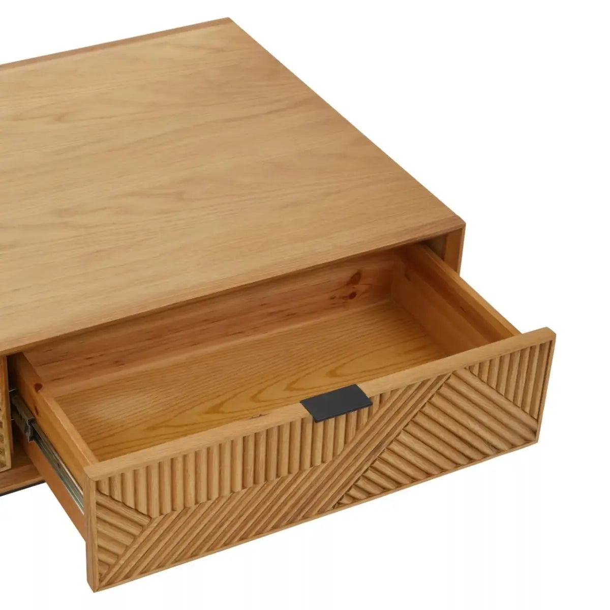The Kajara Coffee Table pairs a natural carved wood finish with clean black metal legs, offering an elegant balance between rustic charm and modern minimalism. Shop online today at www.nobleandnook.co.uk