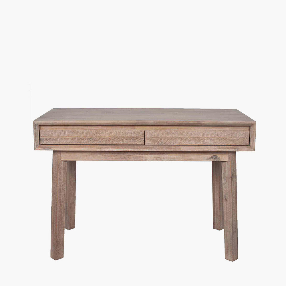 Shop this Kalmar Sand Wash Acacia Wood 2 Drawer Desk. Scandi-Inspired Design – Minimalist and modern, perfect for contemporary interiors. Shop online today at www.nobleandnook.co.uk