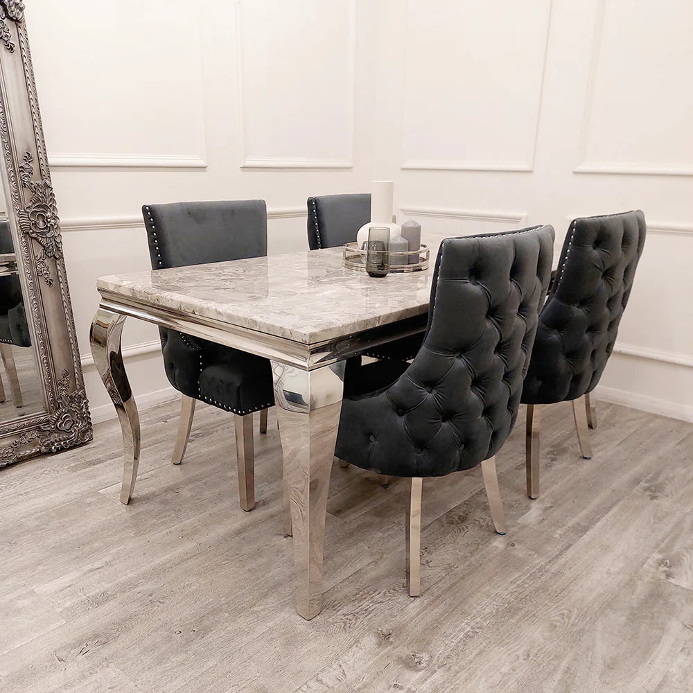 Elevate your dining experience with this exquisite pair of Kensington Velvet Dining Chairs in Dark Grey. Perfect for modern and classic interiors alike. Shop online today at www.nobleandnook.co.uk