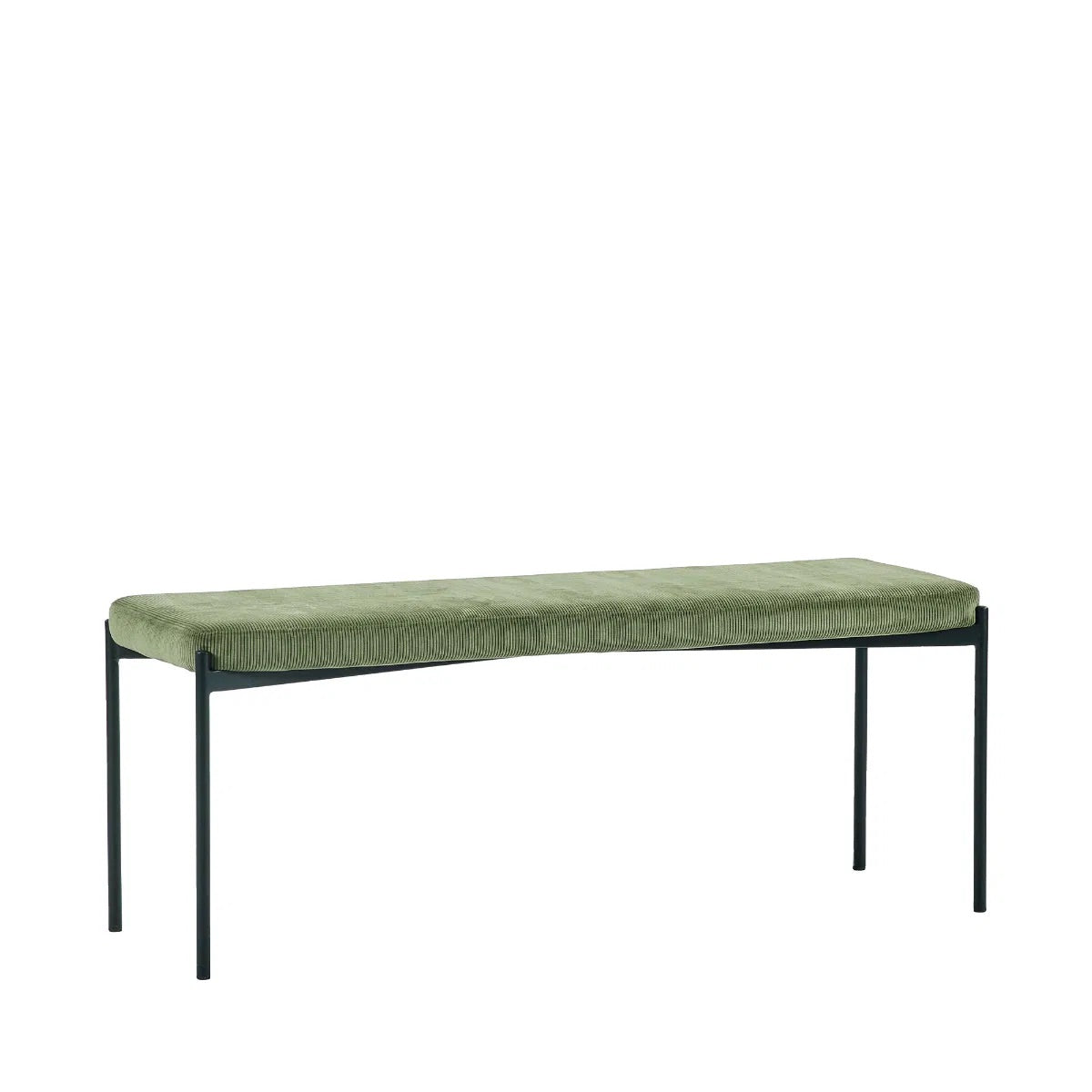 Shop the Leonie Bench in olive green velvet. Its plush upholstery and streamlined design create a refined and inviting presence. Shop onlibe today at www.nobleandnook.co.uk