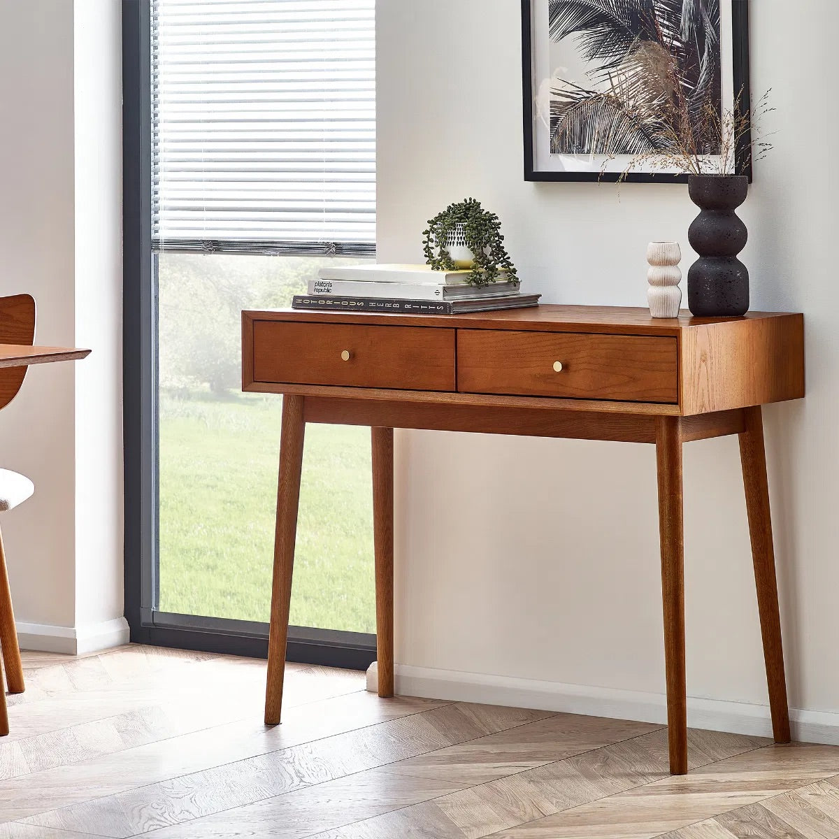 The Lowry 2 Drawer Console Table / Writing Desk blends retro-inspired charm, perfectly proportioned for compact home offices, living rooms, or stylish hallways. H80 x W100 x D45. www.nobleandnook.co.uk