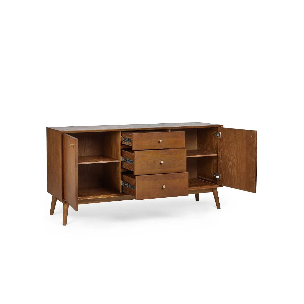Shop the Lowry Large Sideboard, a beautifully designed storage solution, combining form and function with a retro flair in cherry ash wood veneer. Shop online today at www.nobleandnook.co.uk