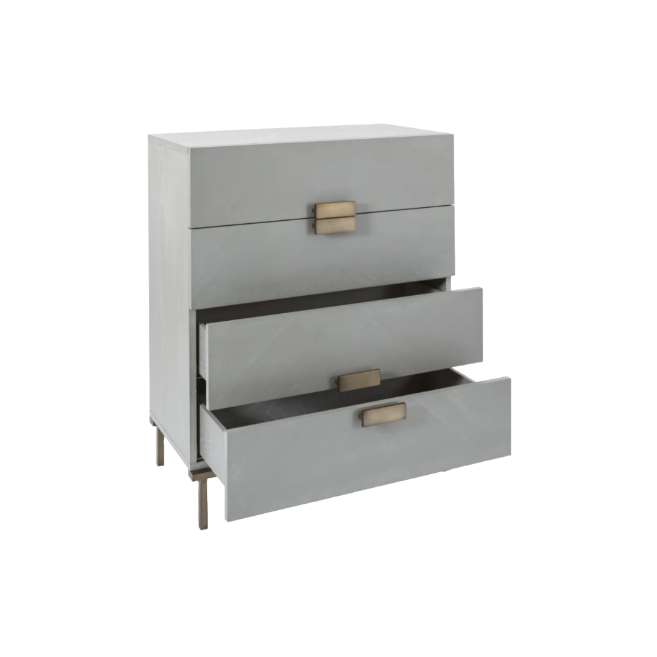 Shop the Lilly Four Drawer Chest in Grey Oak built on a bronze metal frame by Twenty10 Designs. Shop online now at www.nobleandnook.co.uk