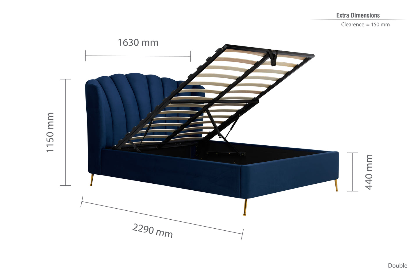 Shop the Lottie Ottoman Bed featuring a pleated and gently winged headboard that adds an elegant art deco touch and is enhanced to by the slim brushed gold feet. Shop online today at www.nobleandnook.co.uk