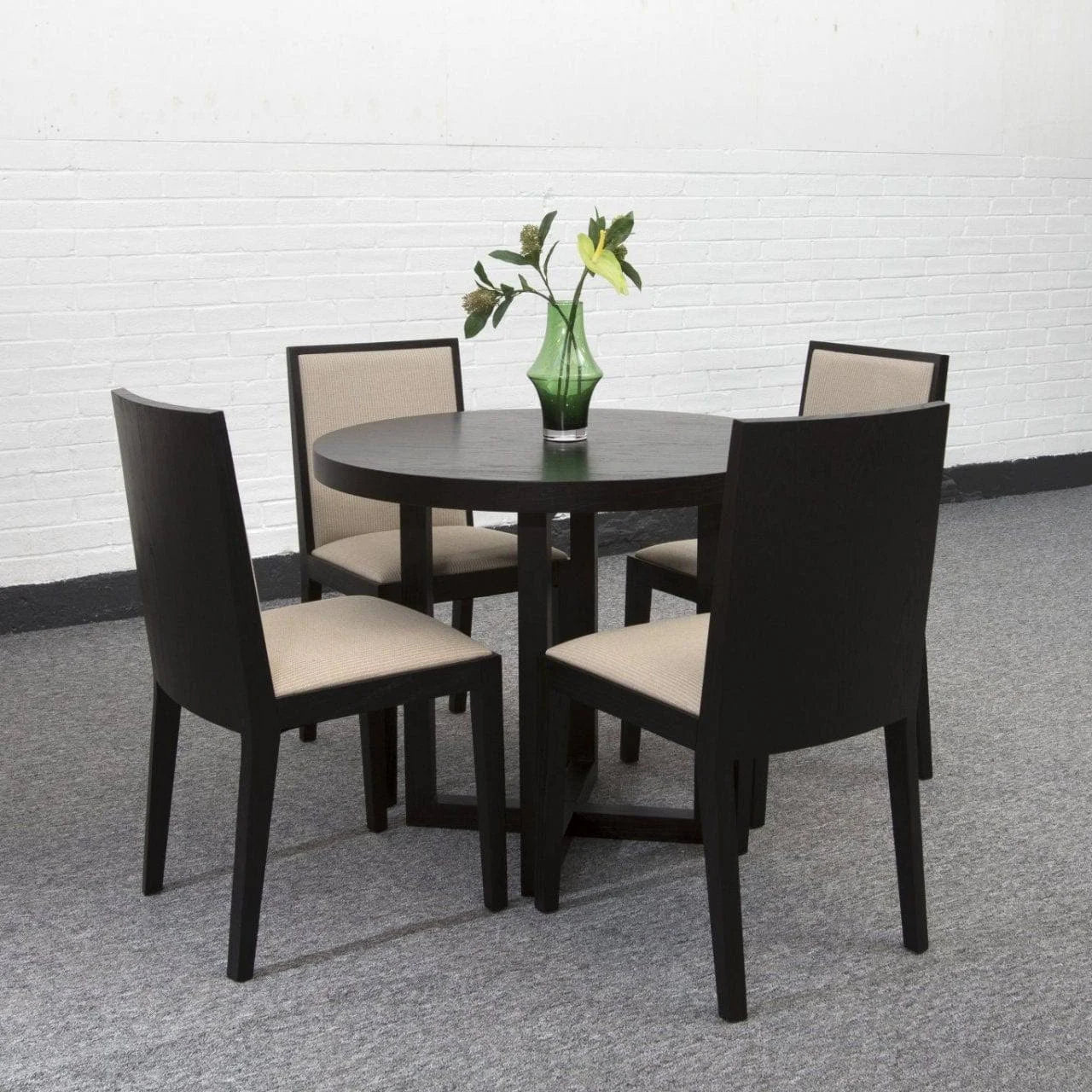 Shop Lotus Dining Chair, a perfect combination of style and comfort, in black wood finish with beige fabric seat and back rest. Shop online today at www.nobleandnook.co.uk
