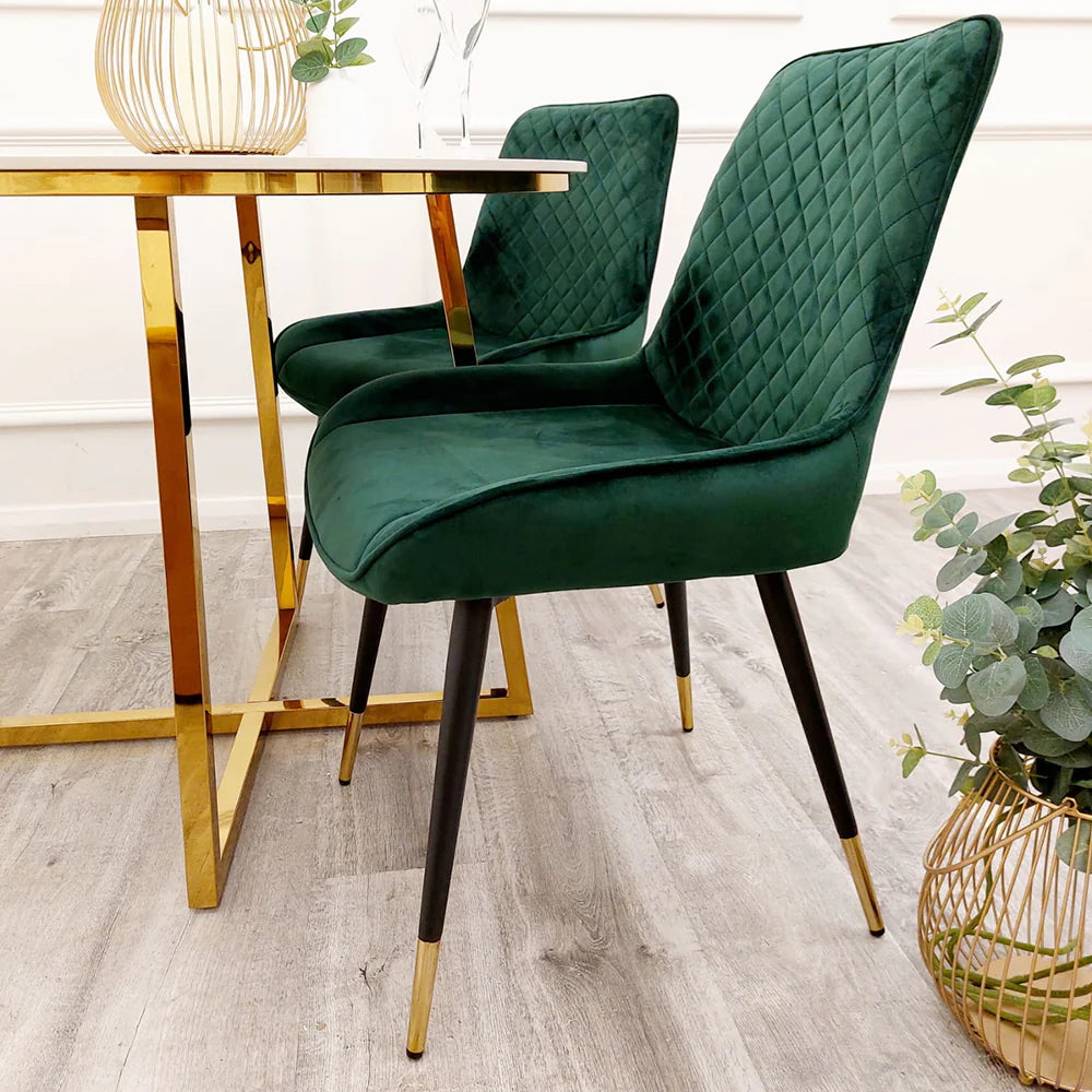 Shop now and add a touch of refined elegance to your dining space with the Luna Green Velvet Dining Chair. Combining modern Scandinavian-inspired design with luxurious details. Shop online today at www.nobleandnook.co.uk