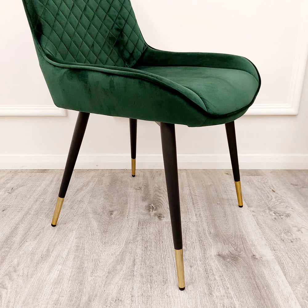 Shop now and add a touch of refined elegance to your dining space with the Luna Green Velvet Dining Chair. Combining modern Scandinavian-inspired design with luxurious details. Shop online today at www.nobleandnook.co.uk