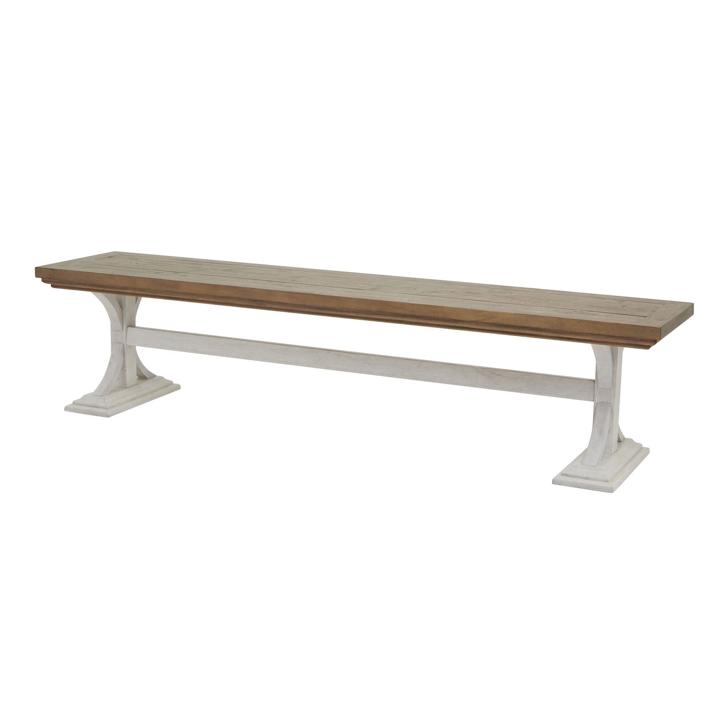 Shop the Contemporary Dining Bench, featuring a bottom painted in off-white and a top made of stained wood. FREE UK MAINLAND DELIVERY. Shop online now at www.nobleandnook.co.uk
