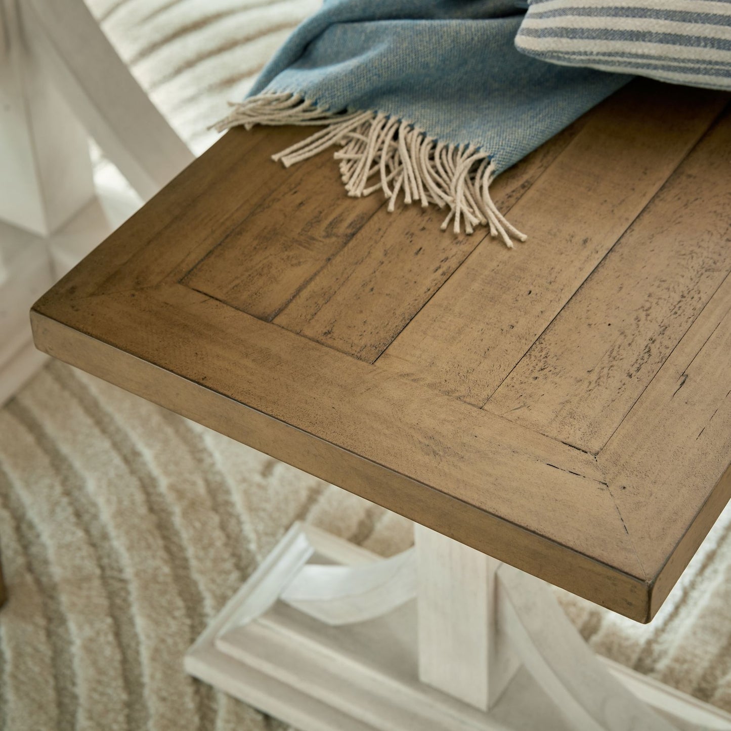 Shop the Contemporary Dining Bench, featuring a bottom painted in off-white and a top made of stained wood. FREE UK MAINLAND DELIVERY. Shop online now at www.nobleandnook.co.uk