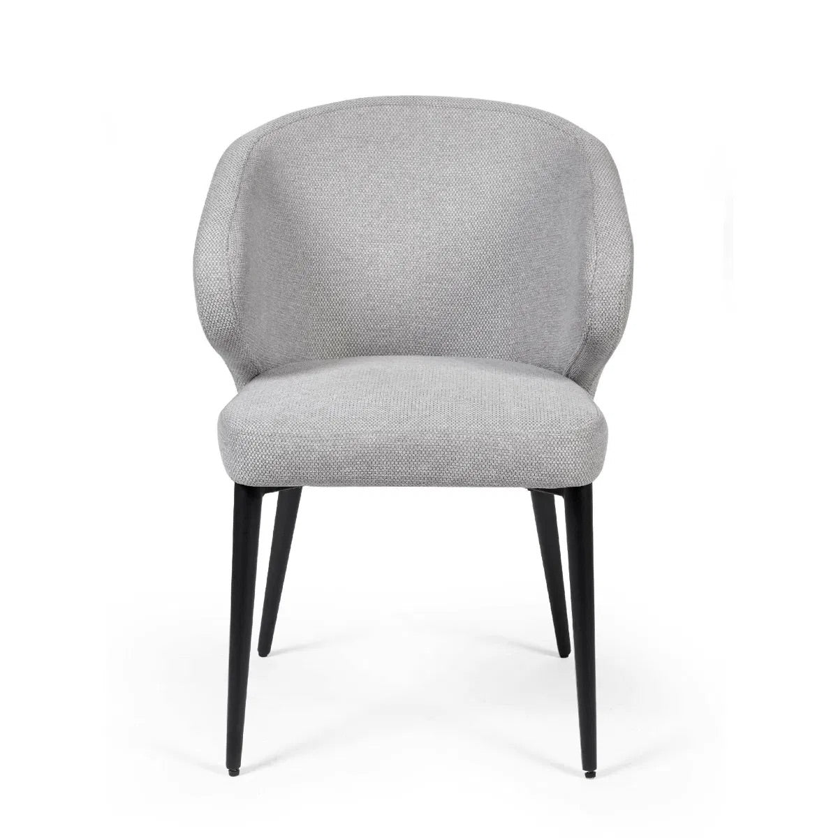 Upholstered in soft, light grey linen-effect fabric with ergonomic curved backrest and padded seat to ensure superior comfort, making them perfect for daily meals or hosting guests. www.nobleandnook.co.uk