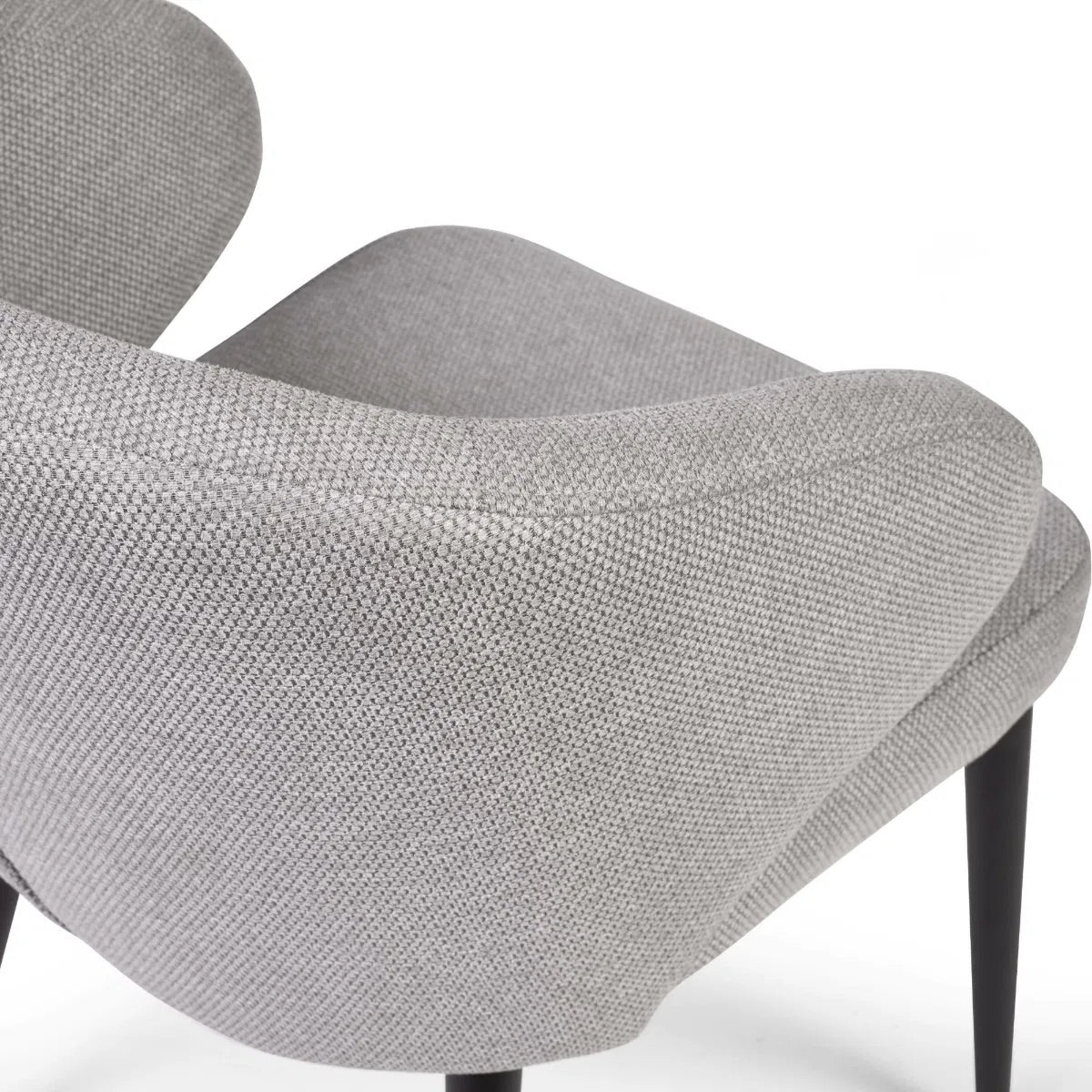 Upholstered in soft, light grey linen-effect fabric with ergonomic curved backrest and padded seat to ensure superior comfort, making them perfect for daily meals or hosting guests. www.nobleandnook.co.uk