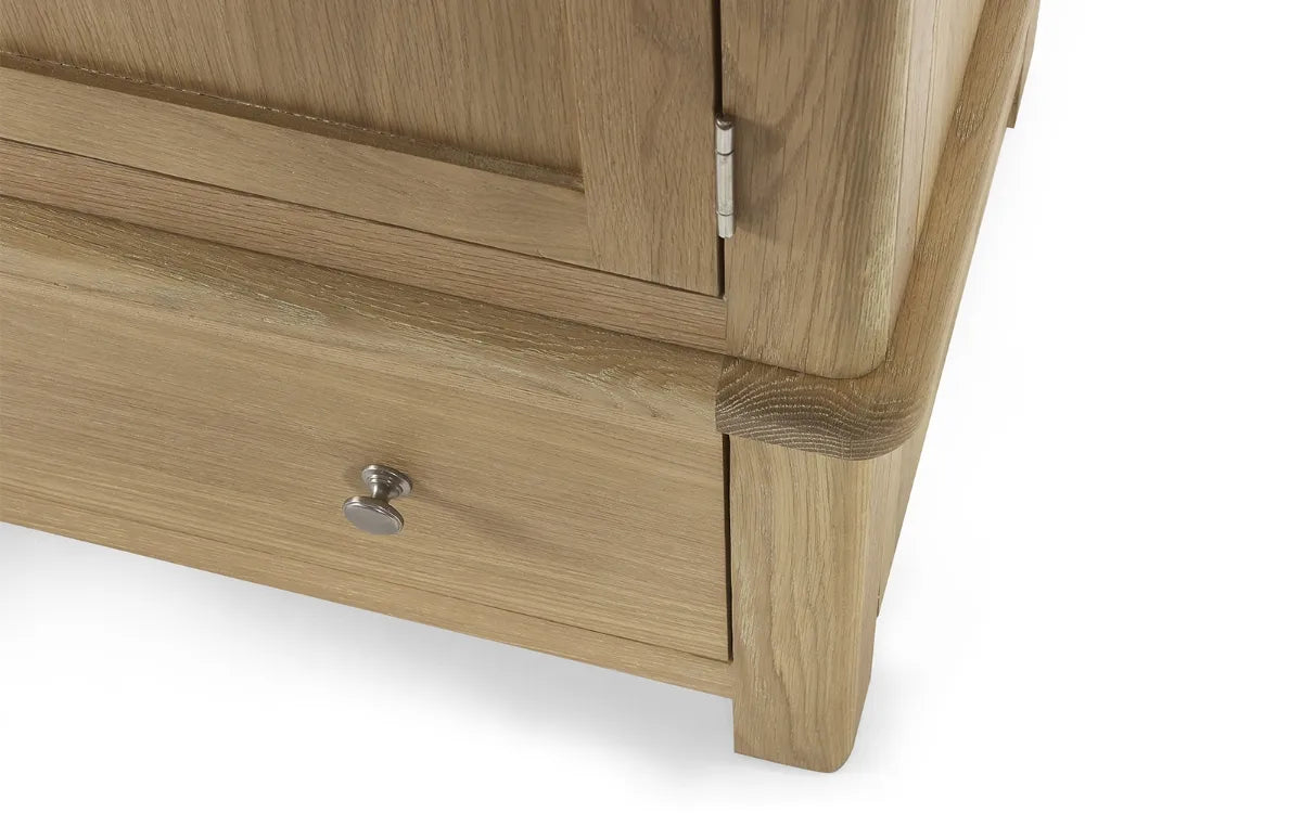 Shop the Memphis double Wardrobe with lower drawer. Finished in exquisite limed oak with gracefully curved edging, this wardrobe is a statement piece. Shop online today at www.nobleandnook.co.uk