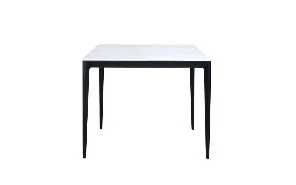 Shop the Miami Square Dining table with white marble-effect sintered stone – heat, stain and scratch resistant and black metal frame. Dimensions: H74xD80xW80cm. Shop online today at www.nobleandnook.co.uk