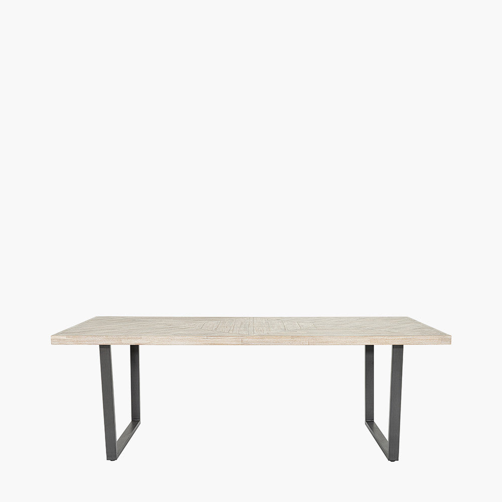 Shop the Marca Sand Washed 8 Seater Dining Table crafted from luxurious Acacia wood with a unique black metal leg design. Shop online now at www.nobleandnook.co.uk