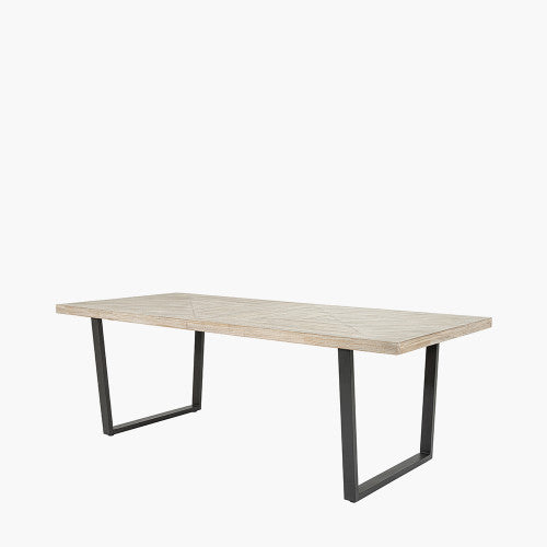 Shop the Marca Sand Washed 8 Seater Dining Table crafted from luxurious Acacia wood with a unique black metal leg design. Shop online now at www.nobleandnook.co.uk