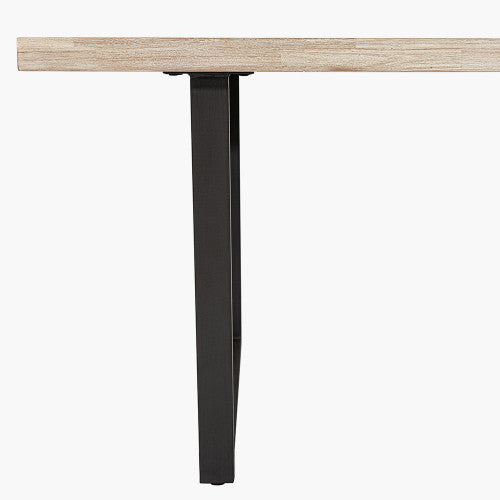 Shop the Marca Sand Washed 8 Seater Dining Table crafted from luxurious Acacia wood with a unique black metal leg design. Shop online now at www.nobleandnook.co.uk