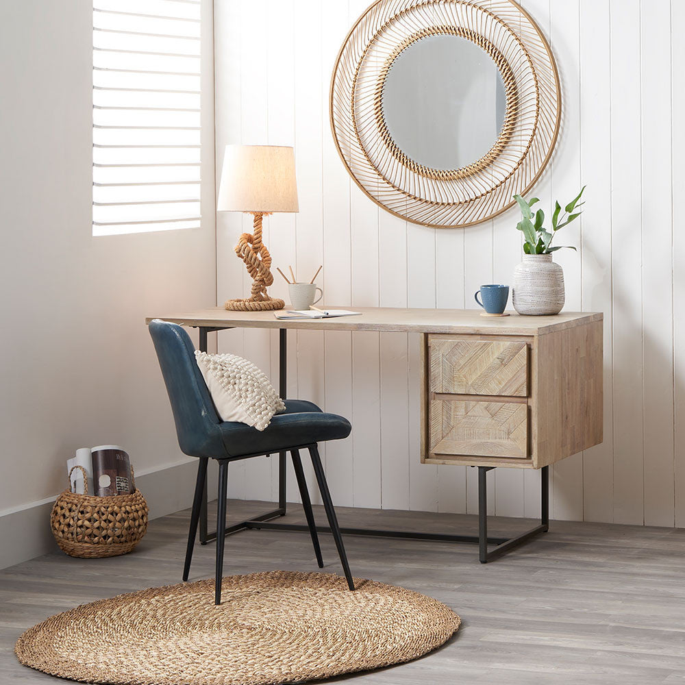 Shop the Marca Desk/Dresser, a stylish and versatile desk featuring a charming whitewash acacia wood finish with a textured surface. Free UK Mainland Delivery. Shop online at www.nobleandnook.co.uk