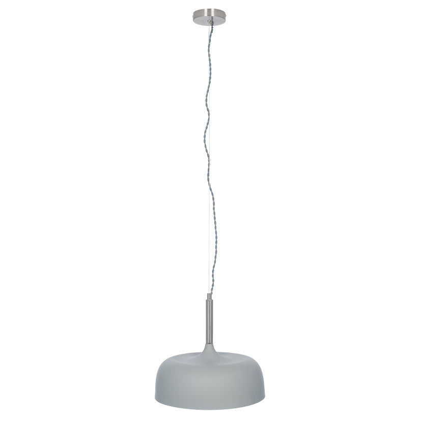 Shop this elegant pendant light featuring a simple yet refined design, with smooth curves and a matt grey finish complemented by chrome metal accents. Shop online now at www.nobleandnook.co.uk